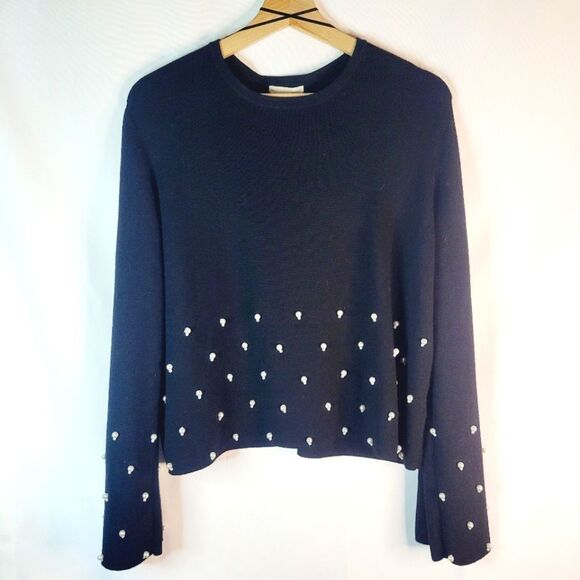 H&M Sweaters - H&M Elegant Black Flare Sleeve Sweater with Pearl Accents